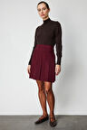 On Kadın Pileli Mini Triko Etek 69202 Bordo