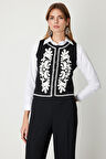 On Kadın İşlemeli Triko Yelek 60919 Siyah
