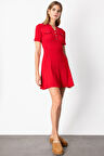 On Kadın Eteği Volanlı Mini Triko Elbise 65401 Kırmızı