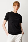 On Kadın Sıfır Yaka Cepli T-Shirt 61340 Siyah