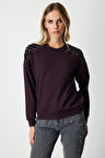 On Kadın Omuzları İncili Sweat 66338 Bordo