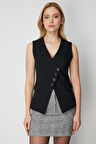 On Kadın Süs Kapak Cepli Asimetrik Kesim Yelek 64901 Siyah