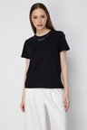 On Kadın Yakası Taşlı Pamuklu T-Shirt 71345 Siyah