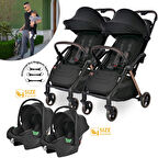Lorelli Loret Otomatik Katlanan Kabin Boy İkiz & Travel Set Bebek Arabası - Black