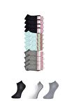 Siyah Gri ve Beyaz Kadın Bilek Çorap 12 çift