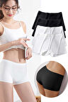 4 Adet Kadın Dikişsiz Görünmez İz Yapmaz Mini Şort Boxer Siyah Beyaz