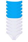 10 adet Süper Eko Set Likralı Kadın Slip Beyaz Mavi