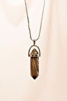 Kahverengi Akik Doğal Taşı Zincirli El Yapımı Tasarımlı Kolye Uç: 3,5 cm Zincir: 20 cm Kutulu