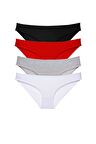 4 adet Süper Eko Set Likralı Kadın Slip Külot Siyah Kırmızı Gri Beyaz