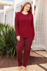 Aydoğan Kadın inci Büyük Beden Kiraz Kırmızı Pijama Takımı 0496