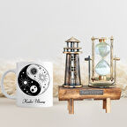 Kişiye Özel Hediyelik Yin Yang Kupa & Deniz Feneri Kum Saati Seti