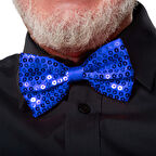 Gece Işıltısı Mavi Payetli Pullu Papyon 7x2 Cm