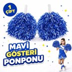 1 Çift ( 2 Adet ) Mavi Renk 23 Nisan 19 Mayıs 29 Ekim Okul Gösteri Ponponları Ekstra Dolgun