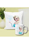 Frozen Elsa Baskılı Kupa ve Yastık Hediyelik Set Arkadaşa Hediye