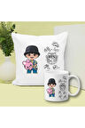 BTS Baskılı Kupa ve Yastık Hediyelik Set Arkadaşa Hediye
