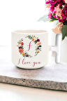 F Harf I love You Desen Krem Renk Latte Fincan Kupa - Beyaz Kulp
