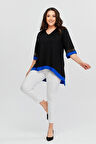 Eteği Asimetrik Renkli Şeritli Tunik