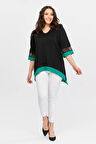 Eteği Asimetrik Renkli Şeritli Tunik