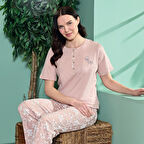 Over Sleep 1813 Kadın Uzun Kol Süprem Büyük Beden Pijama Takım