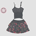 Uretti - Ege 7366 - El Yapımı Çiçek Desenli Etek Bluz Takım