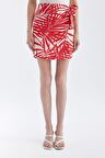 DeFacto Desenli Normal Bel Keten Karışımlı Mini Etek D0503AX24SMRD93