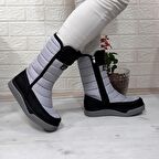 Benetton 50027 Gri-Siyah İçi Kürklü Fermuarlı Kaymaz Kadın Kar Botu