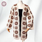 Uretti - Yıldız 7202 0871 El Örgüsü Bej Pamuk İp Örgü Kadın Günlük Ceket / Hırka - 38/40/42/44