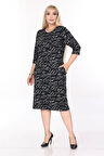 Çift Cepli Desenli Esnek Kışlık Büyük Beden Midi Elbise 38E-2706