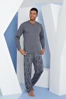 Erkek Uzun Kol Midi Yaka Antrasit Pijama Takımı C9T2N5O6