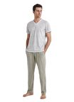 Erkek Kısa Kol Sütlü Kahve Pijama Takımı C9T6N4O04