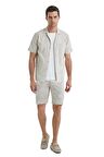 Erkek Kısa Kol Önden Düğmeli Keten Krem Şort Takım C6T5N4O04-
