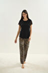 Kadın Uzun Kol Dantel Detaylı Viscone Siyah Pijama Takım 16033