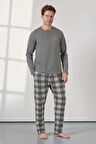 Erkek Uzun Kol Jakarlı Gri Pijama Takım C6T3N5O4