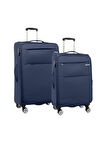 Louisiana Polo 2'li Valiz Seti Büyük Ve Orta Boy Lüx Kumaş Valiz Lacivert 2082