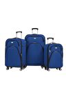 Gedox 3'lü Valiz Seti 4 Teker Kumaş Valiz Saks Mavi 1081