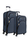 Gedox Orta ve Kabin Boy Valiz Seti 4 Teker Kumaş Valiz Lacivert 1081
