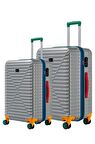 Büyük Ve Orta Boy 2'li Valiz Seti %100 Polikarbon Valiz 4x2 Teker Gri 1088
