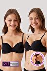 2'li Ekonomik Paket Siyah 6402 Madrid Desteksiz Pamuklu Tak Çıkar Askılı T-Shirt Sütyen Set