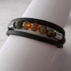 %100 Deri Çoklu Saç Örme Kahve Bileklik Mıknatıs Kapama 