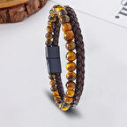 %100 Doğal Kaplan Gözü Ve Oniks Taş Bileklik Zincir Kapama