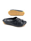 İlgen Hakiki Deri Ortopedik Hafif Kadın Siyah Renk Terlik