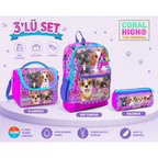 Coral High Pembe Köpek Desenli Sırt Çantası 23750+ Kalemlik 22050+ Beslenme 11750