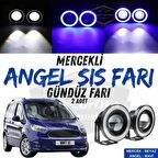 Ford Courier 2014-2023 Uyumlu Üniversal Mercekli Angel Sis Farı Metal Su Geçirmez 76 mm Mavi Halkalı Gündüz Farı Angel Eyes 2 Adet