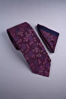 Çiçekli Mor Kravat & Mendil