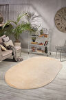 Puffy Peluş Post, Oval Saçaksız Kaymaz Taban Halı 7 Renk  Bej
