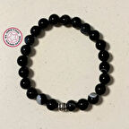 Uretti - Şerife 8341 - El Yapımı Bostawana Akik Erkek Doğal Taş Bileklik 18cm  - Siyah