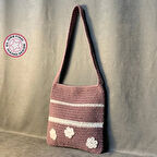 Uretti - Emine 9106 - El Örgüsü Çiçekli Çanta - Mürdüm