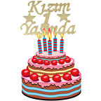 Kızım 1 Yaşında İlk Yaş Doğum Günü Partisi Pleksi Pasta Süsü Altın Renk (3984)