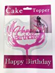 Happy Birthday Yazılı Pembe Dallı Pasta Kek Çubuğu (3984)