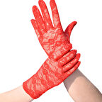 Kırmızı Renk Kısa Dantelli Eldiven (3984)